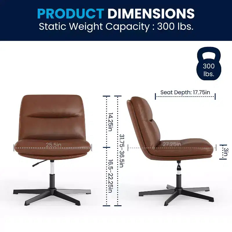 Chaise de bureau pivotante sans accoudoirs à dossier mi-haut - réglable en hauteur, en cuir reconstitué rembourré