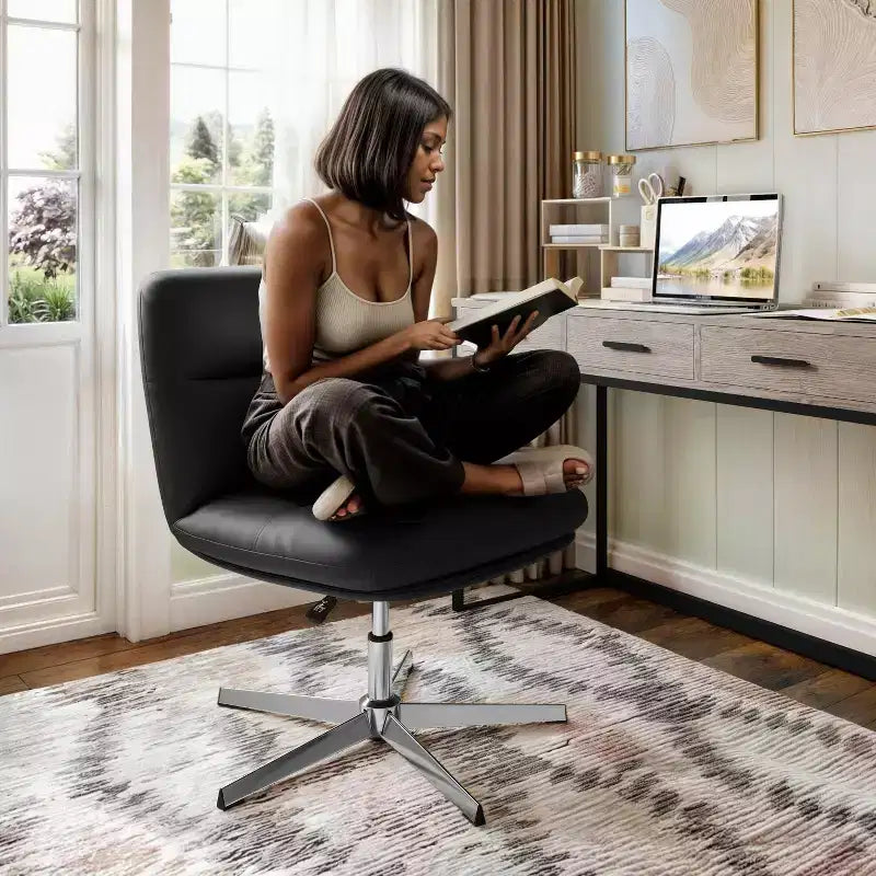 Chaise de bureau pivotante sans accoudoirs à dossier mi-haut - réglable en hauteur, en cuir reconstitué rembourré