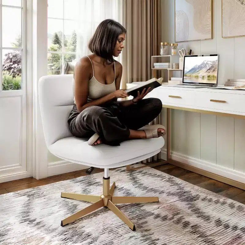 Chaise de bureau pivotante sans accoudoirs à dossier mi-haut - réglable en hauteur, en cuir reconstitué rembourré