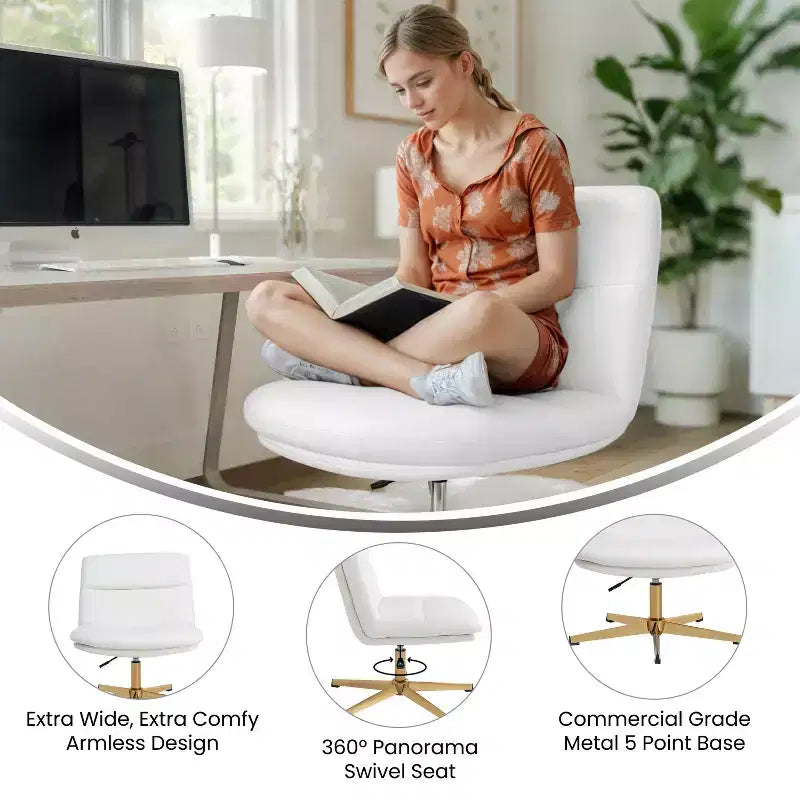 Chaise de bureau pivotante sans accoudoirs à dossier mi-haut - réglable en hauteur, en cuir reconstitué rembourré