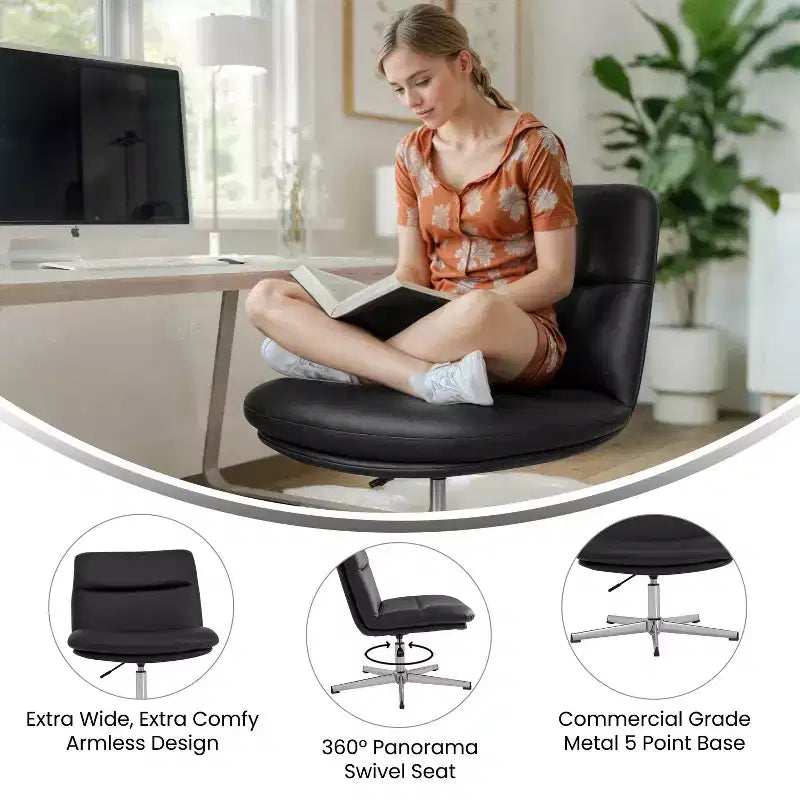 Chaise de bureau pivotante sans accoudoirs à dossier mi-haut - réglable en hauteur, en cuir reconstitué rembourré