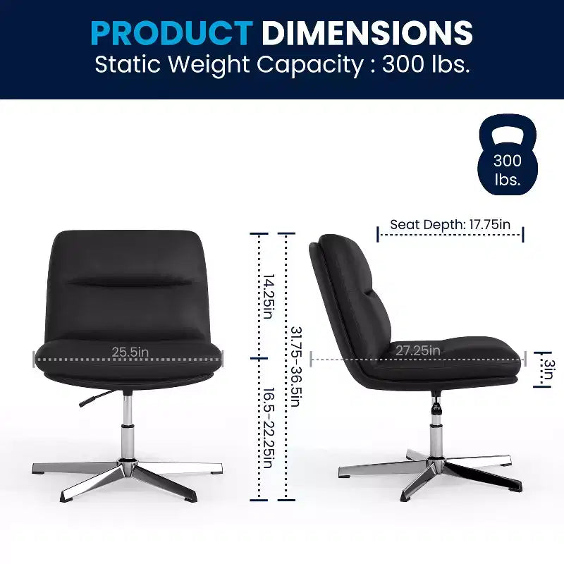 Chaise de bureau pivotante sans accoudoirs à dossier mi-haut - réglable en hauteur, en cuir reconstitué rembourré