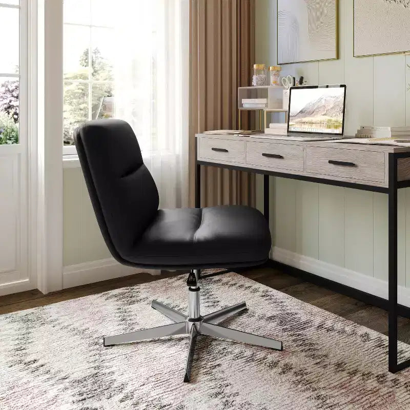 Chaise de bureau pivotante sans accoudoirs à dossier mi-haut - réglable en hauteur, en cuir reconstitué rembourré