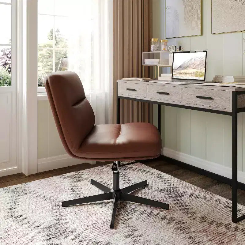 Chaise de bureau pivotante sans accoudoirs à dossier mi-haut - réglable en hauteur, en cuir reconstitué rembourré