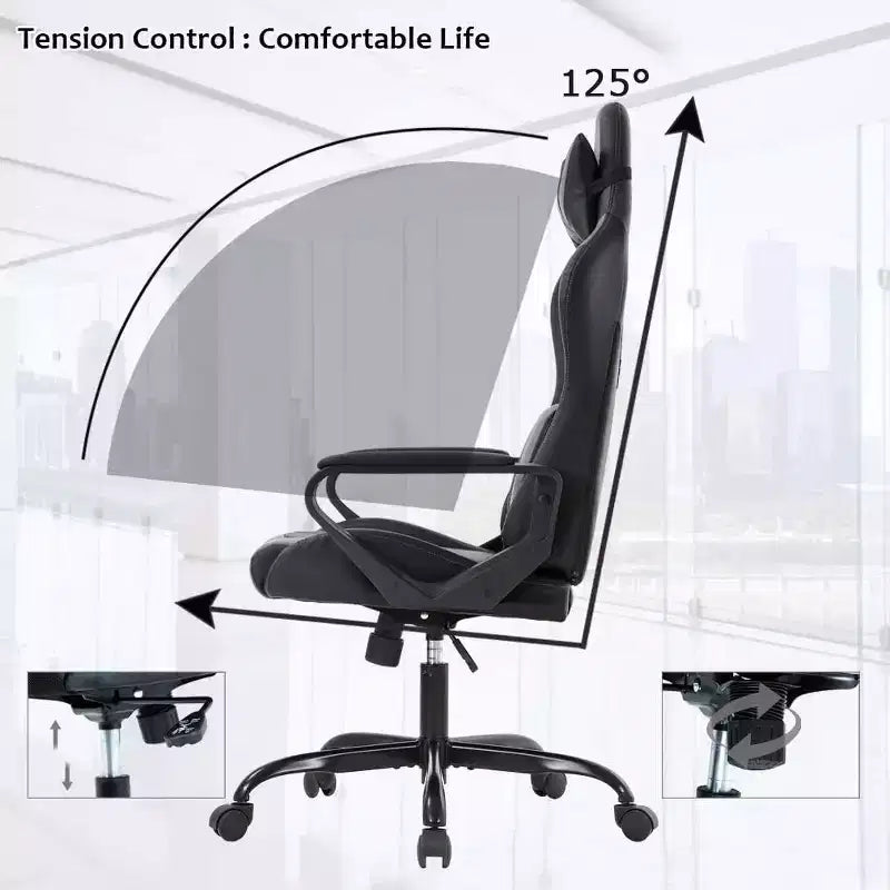 Chaise de jeu et de bureau à dossier haut avec support lombaire - Cuir PU, Pivotant