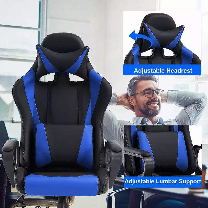 Chaise de jeu et de bureau à dossier haut avec support lombaire - Cuir PU, Pivotant