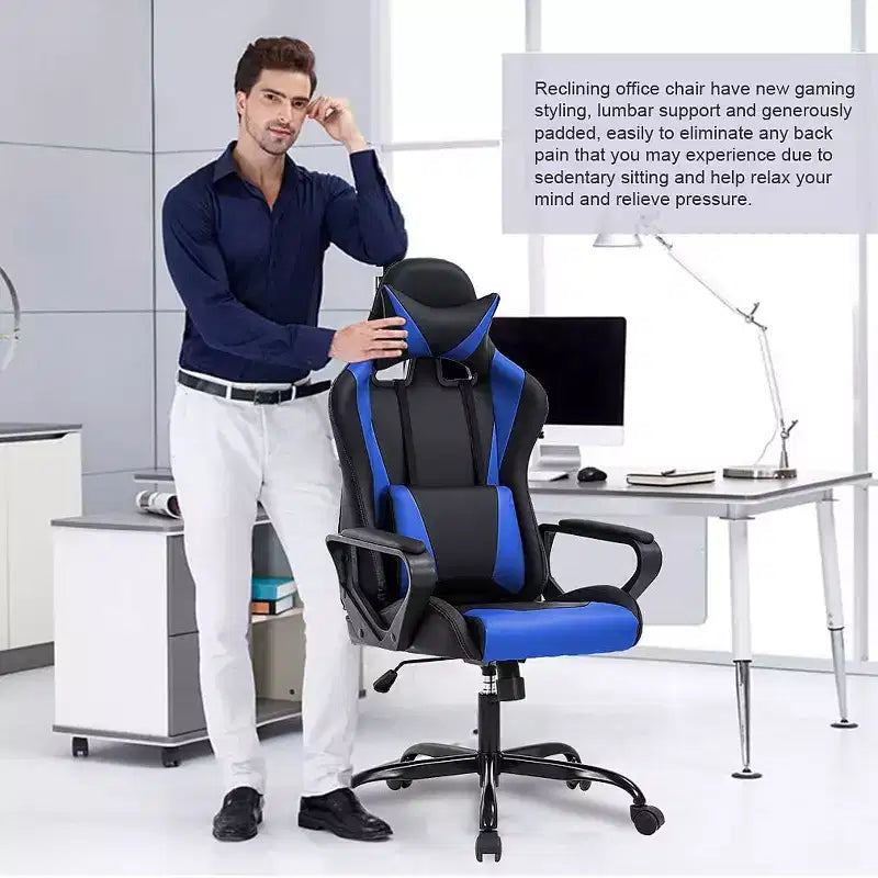 Chaise de jeu et de bureau à dossier haut avec support lombaire - Cuir PU, Pivotant