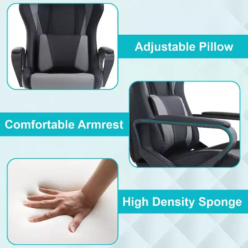Chaise de jeu et de bureau à dossier haut avec support lombaire - Cuir PU, Pivotant