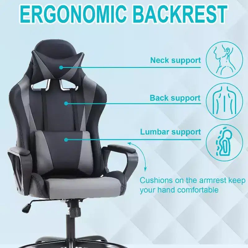 Chaise de jeu et de bureau à dossier haut avec support lombaire - Cuir PU, Pivotant