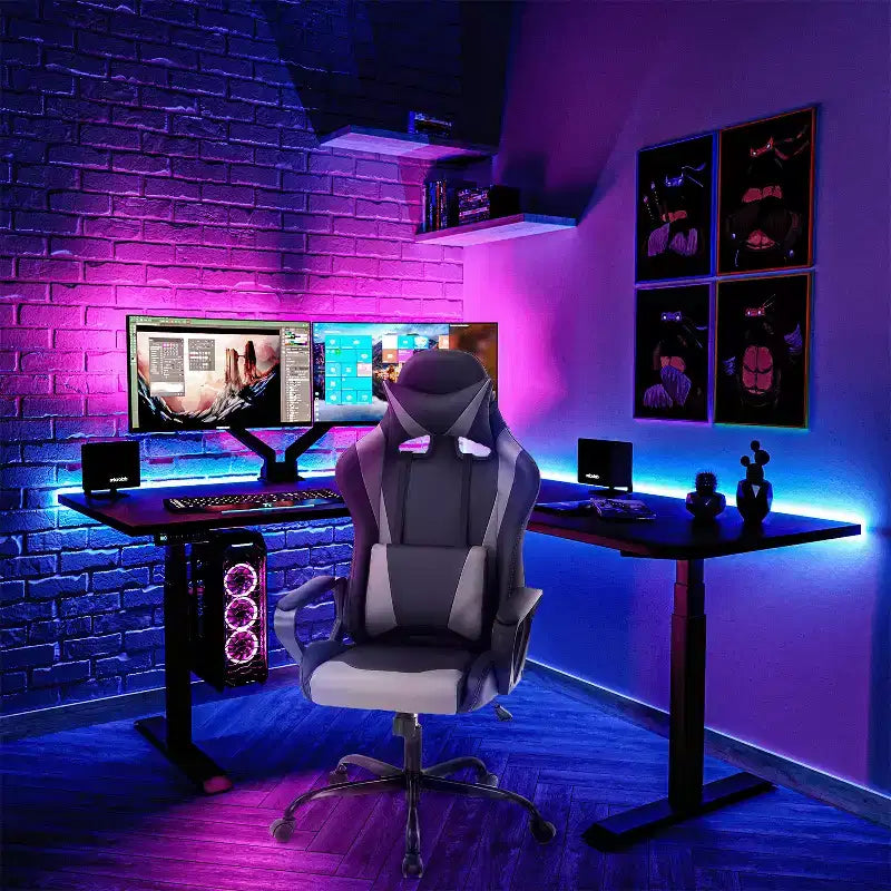 Chaise de jeu et de bureau à dossier haut avec support lombaire - Cuir PU, Pivotant