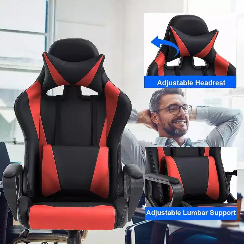Chaise de jeu et de bureau à dossier haut avec support lombaire - Cuir PU, Pivotant