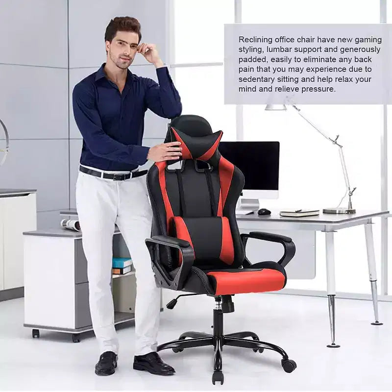 Chaise de jeu et de bureau à dossier haut avec support lombaire - Cuir PU, Pivotant