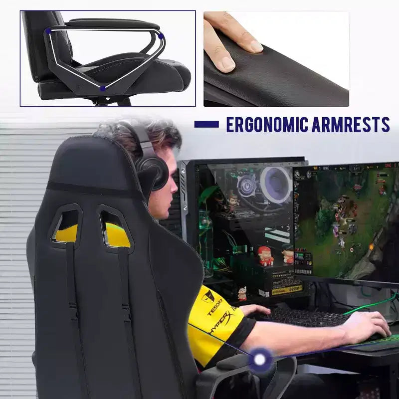 Chaise de jeu et de bureau à dossier haut avec support lombaire - Cuir PU, Pivotant
