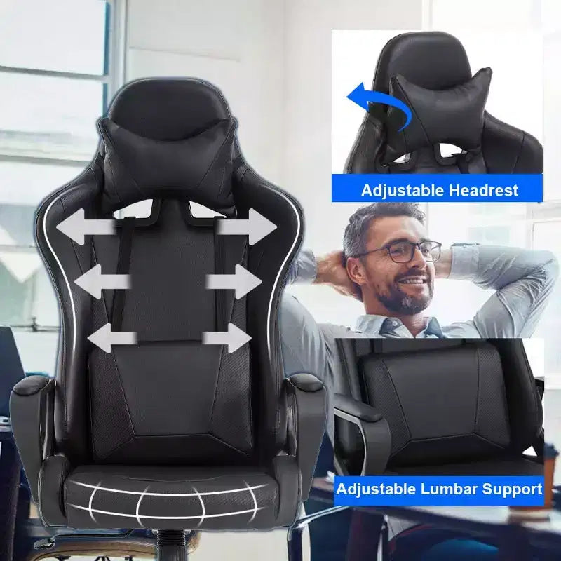 Chaise de jeu et de bureau à dossier haut avec support lombaire - Cuir PU, Pivotant
