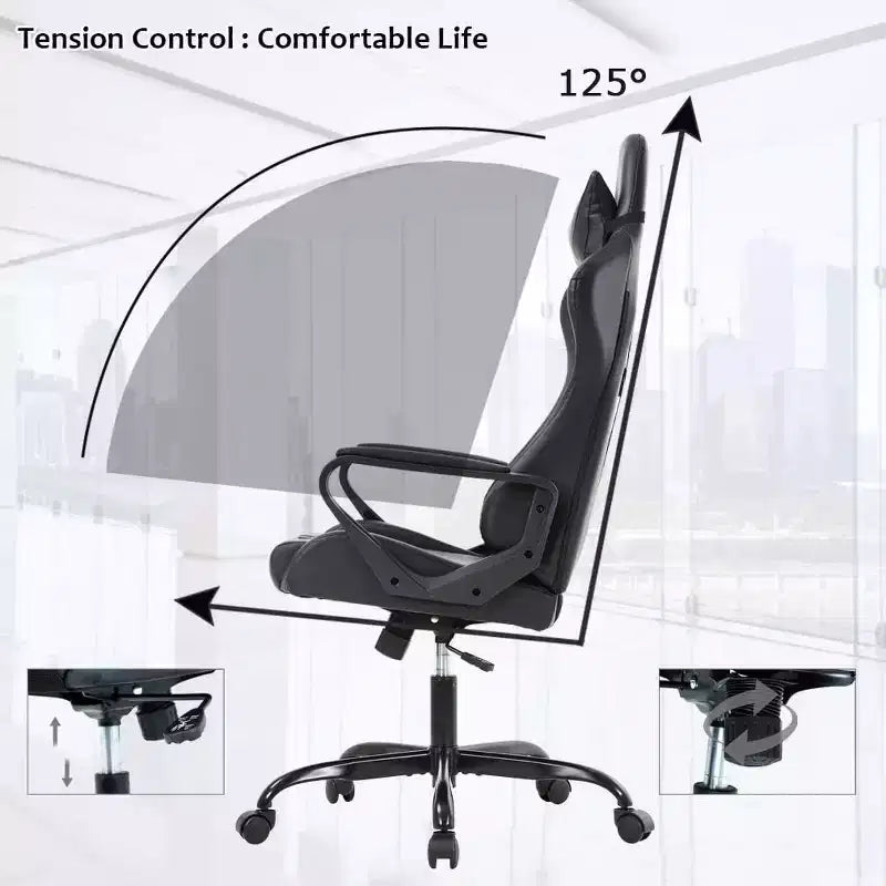 Chaise de jeu et de bureau à dossier haut avec support lombaire - Cuir PU, Pivotant