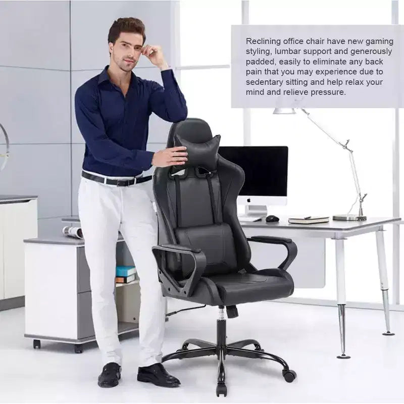 Chaise de jeu et de bureau à dossier haut avec support lombaire - Cuir PU, Pivotant