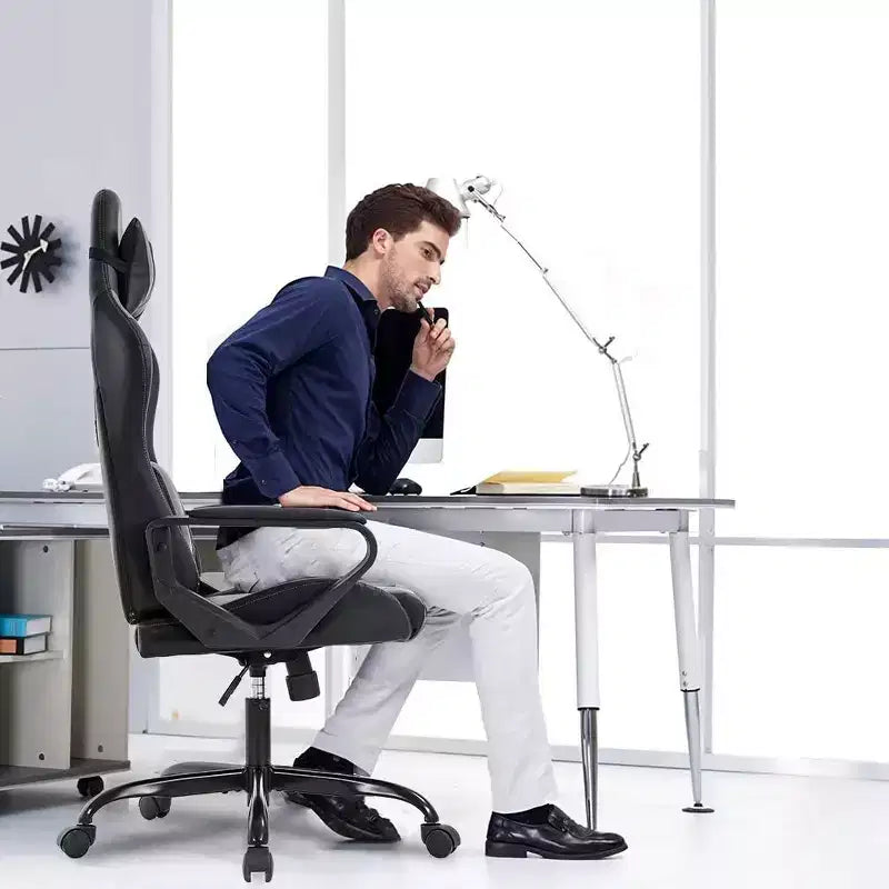 Chaise de jeu et de bureau à dossier haut avec support lombaire - Cuir PU, Pivotant