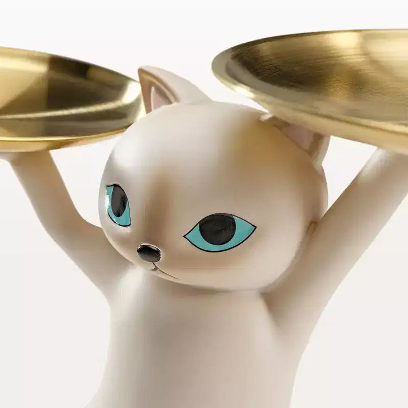 Table d'appoint enchanteresse pour chat avec double plateau en verre trempé - Doré et Beige