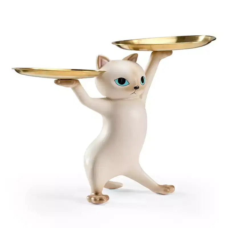 Table d'appoint enchanteresse pour chat avec double plateau en verre trempé - Doré et Beige
