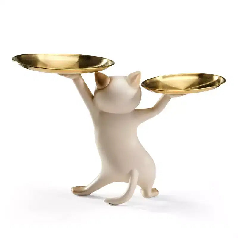 Table d'appoint enchanteresse pour chat avec double plateau en verre trempé - Doré et Beige