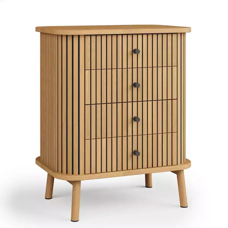 Commode bohème à 4 tiroirs cannelés - Moderne avec profil incurvé, Naturel