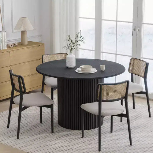 Table à manger ronde noire de 46 pouces pour 4 personnes - Bois massif avec pied central