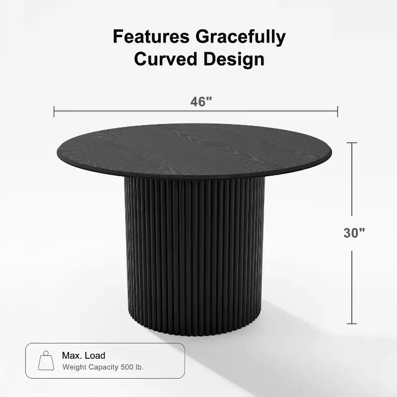 Table à manger ronde noire de 46 pouces pour 4 personnes - Bois massif avec pied central