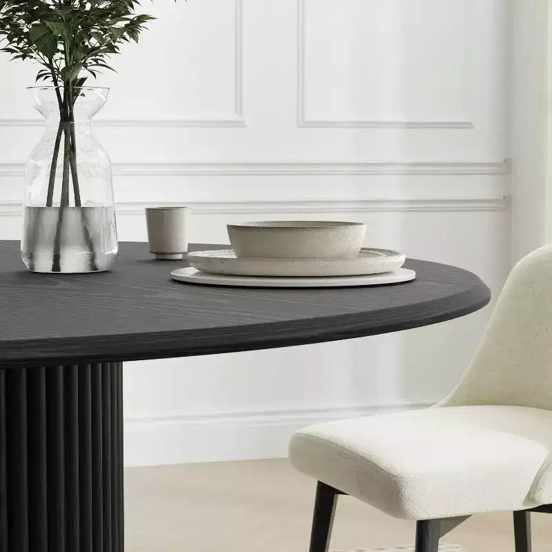 Table à manger ronde noire de 46 pouces pour 4 personnes - Bois massif avec pied central