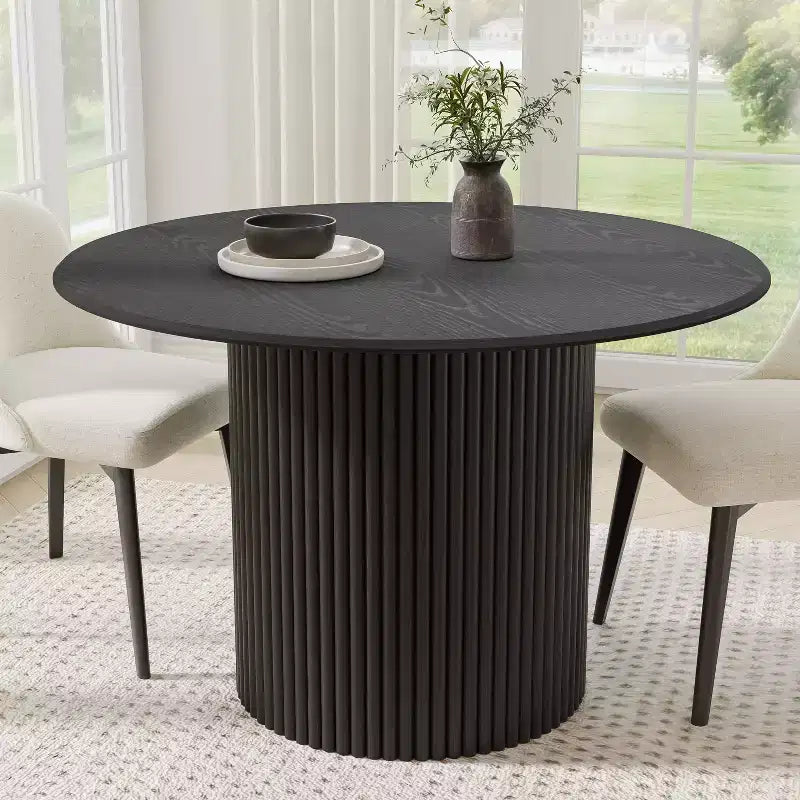 Table à manger ronde noire de 46 pouces pour 4 personnes - Bois massif avec pied central