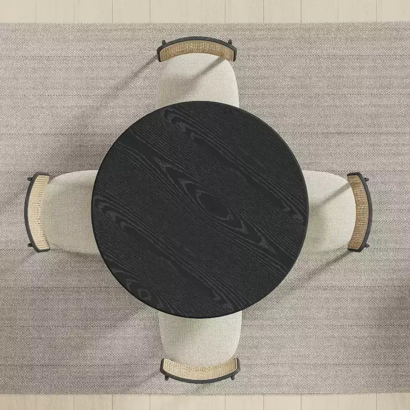 Table à manger ronde noire de 46 pouces pour 4 personnes - Bois massif avec pied central