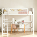 Lit mezzanine en bois, taille double, avec échelle et garde-corps - Blanc